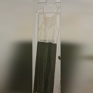 Cream Lace and Olive Green Maxi Dress